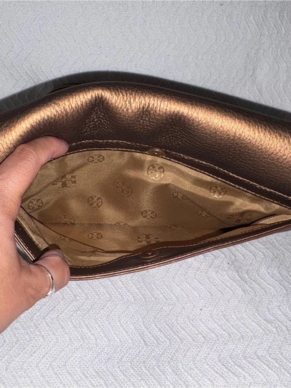 Tory Burch Bronze Metallic Leather Clutch